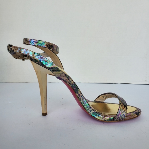 Metallic Heel Sandals Irredescent Snakeprint Ankle Wrap Size 6.5 "rockie" - Picture 8 of 13